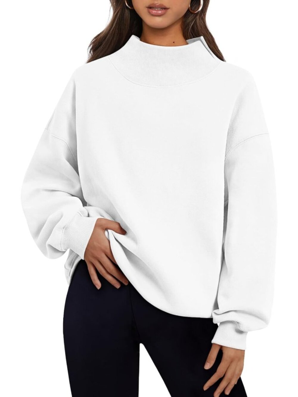 Chic Women's Oversized Mock Neck Sweatshirt - Trendy Fall Pullover Outfit